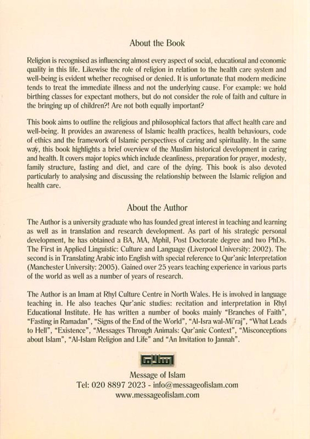 Health care and wellbeing in Islam by Dr. Abdul Karim Awad
