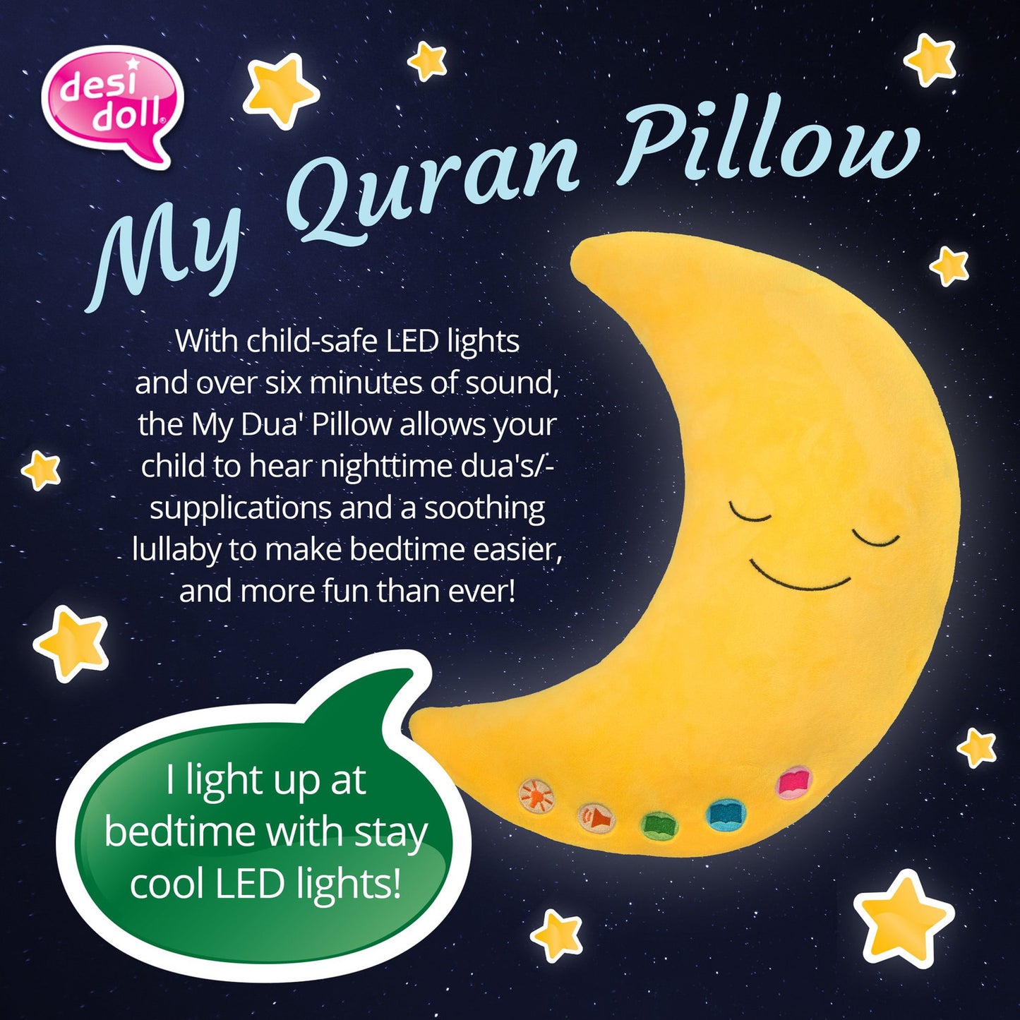 My Quran Pillow Moon with Light & Sound – Islamic Pillow by Desi Doll