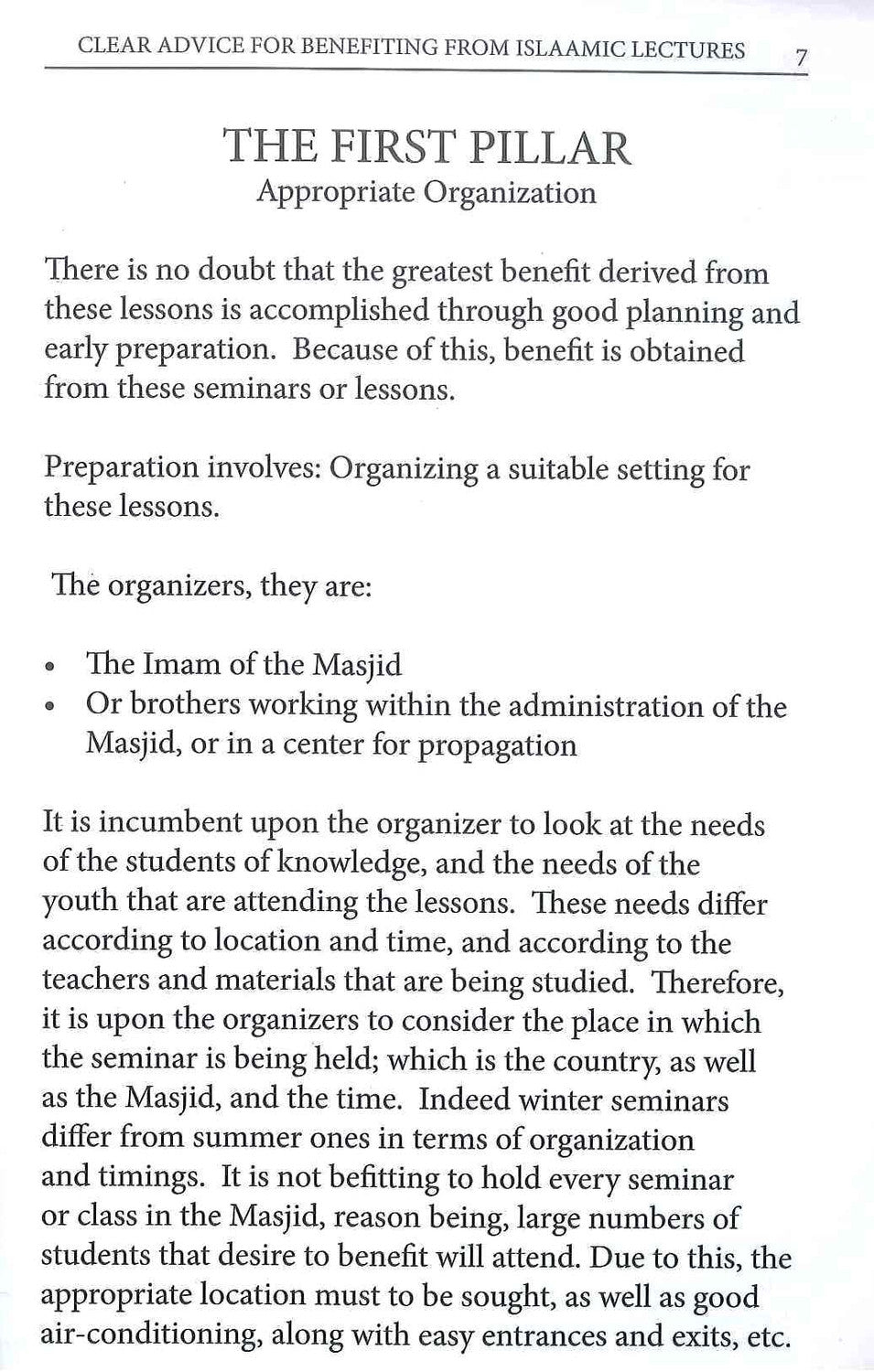 Clear Advice for Benefiting From Islamic Lectures by Shaykh Salih bin Abdul Azeez Ala Shaykh
