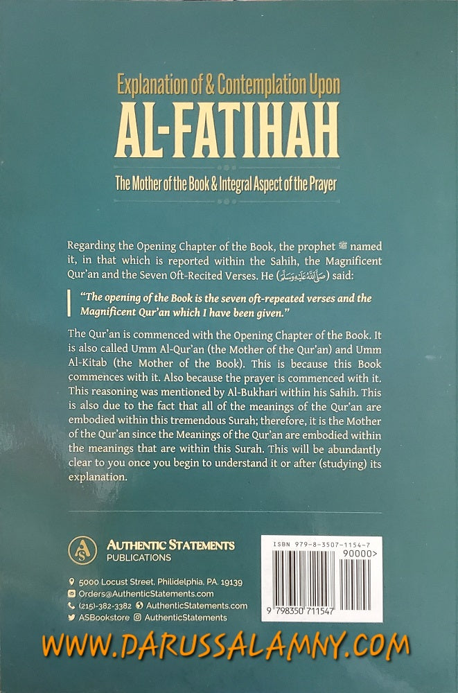 Explanation & Contemplation upon Al-Fatihah – English Quran Tafsir & Reflection Guide (Paperback)