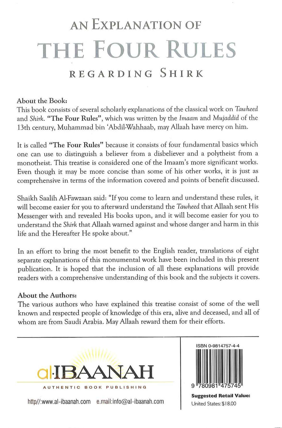 An Explanation Of The Four Rules Regarding Shirk by Muhammad bin Abdil-Wahhaab