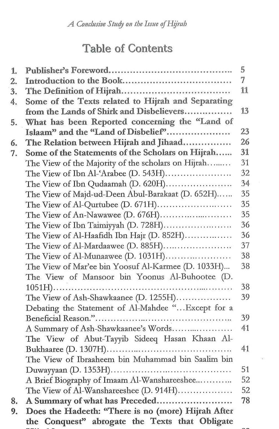 A Conclusive Study On Issues Of Hijrah by Husayn bin Awdah Al-Awaayishah