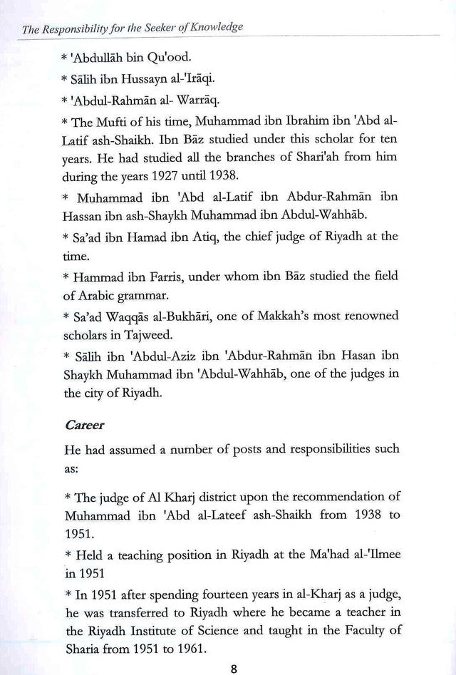 The Responsibility for the Seeker of Knowledge: Essential Duties of Every Student of Islamic Knowledge