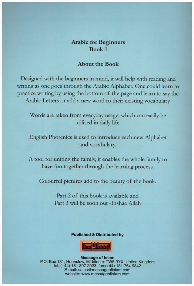 Arabic For Beginners Book 1 – Learn the Arabic Alphabet & Reading | Muhammad S. Adly (Message Of Islam, S/c, 32 Pages)
