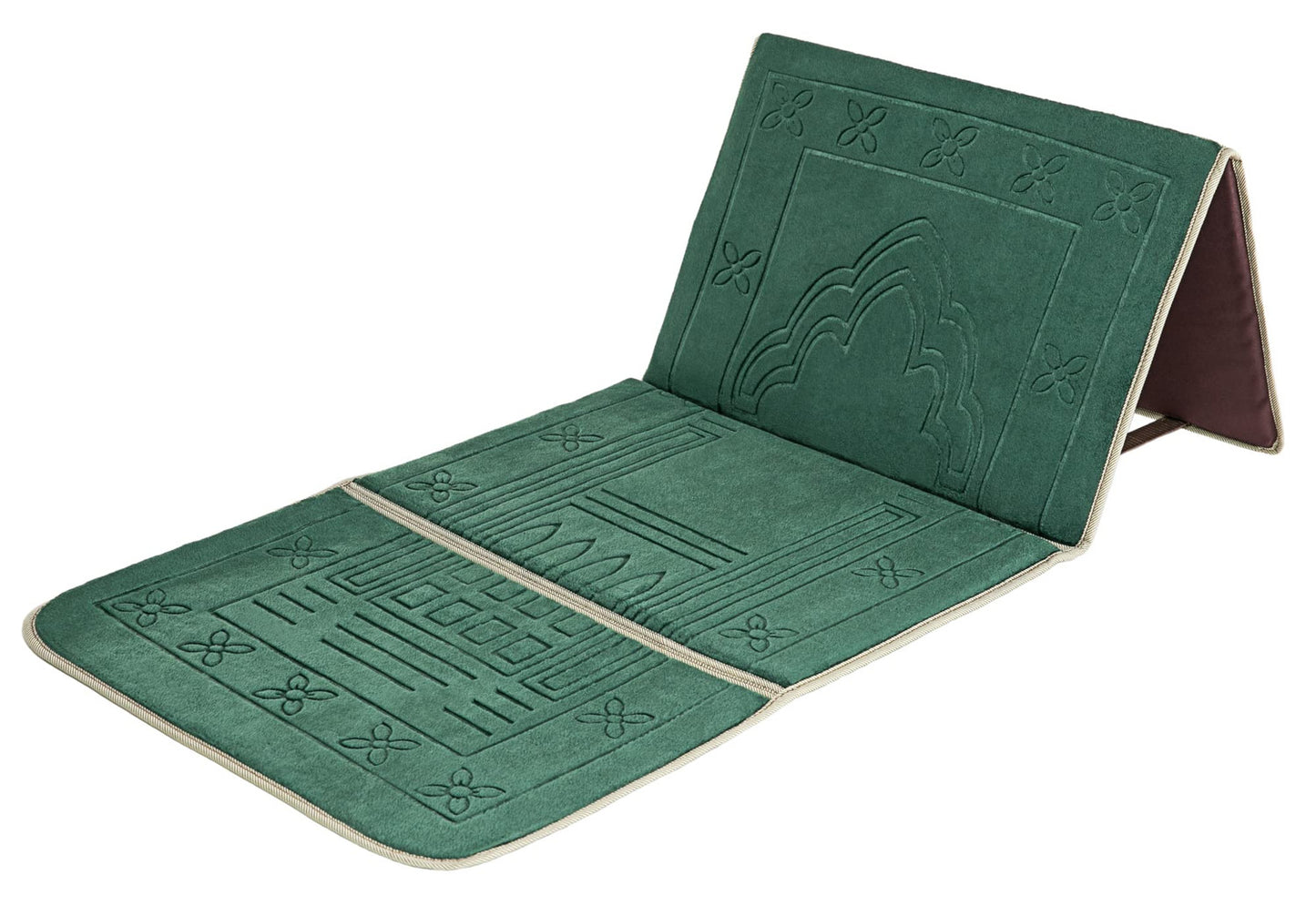 Prayer Mat with Back Support – Foldable Reclining Janamaz with Cushion Seat