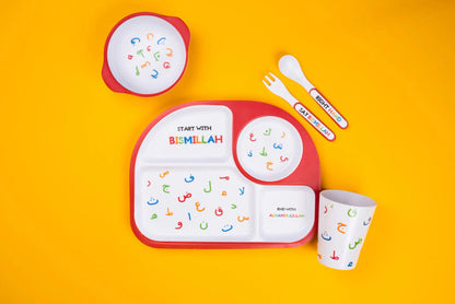 Arabic Alphabet Children’s Tableware Set – Islamic Kids Dining & Learning Set