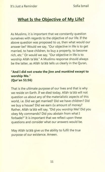 It’s Just a Reminder – Islamic Reflections for Daily Life by Sofia Ismail-islamicbrands