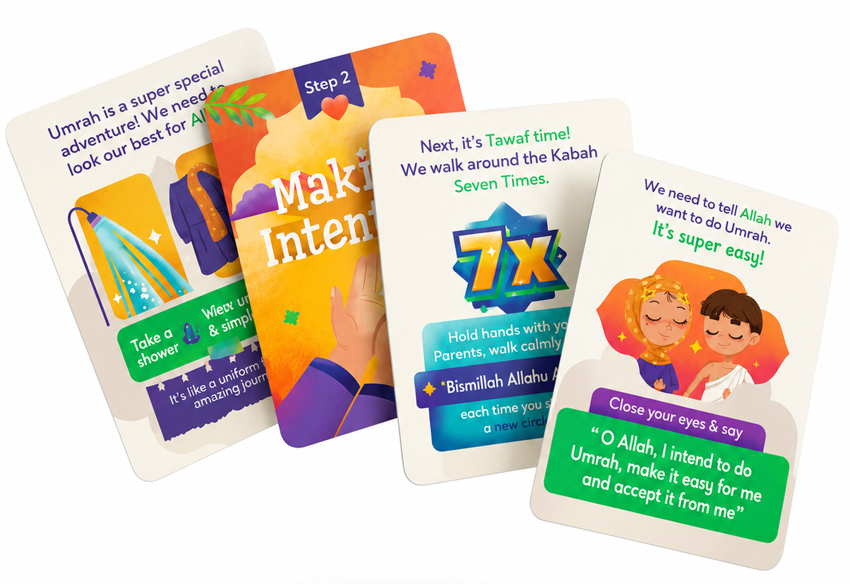 Kids Umrah Guide Cards | Waterproof Step-by-Step Duas Set by Little Pilgrims-islamicbrands.org