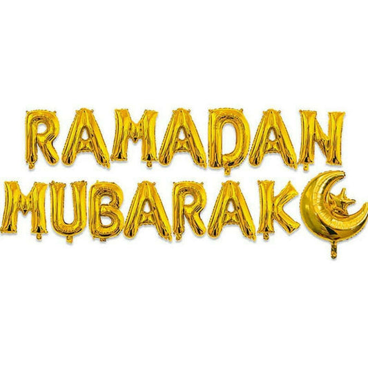 Ramadan Mubarak Gold Letter Foil Balloons – Islamic Party Decorations for Ramadan & Eid Celebrations