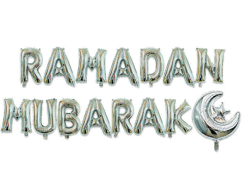 Ramadan Mubarak Silver Letter Foil Balloons – Islamic Party Decorations for Ramadan & Eid Celebrations