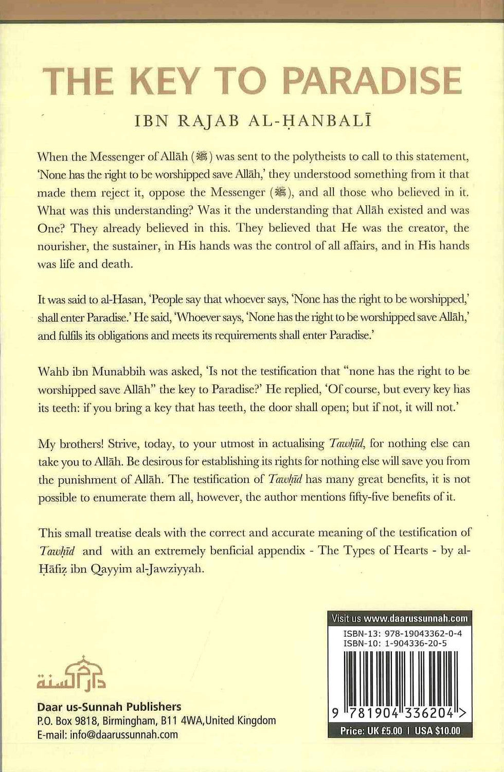 The Key to Paradise Book by Ibn Rajab | Tawheed & Path to Jannah Guide-islamicbrands.org