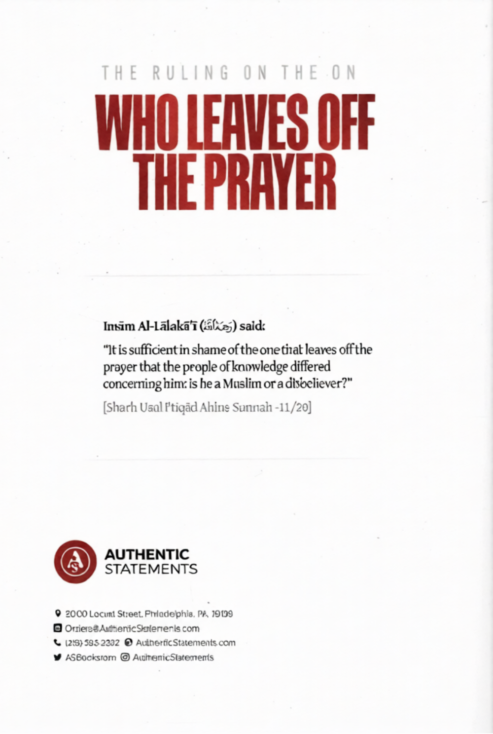 The Ruling on the One Who Leaves Off the Prayer | Shaykh Muhammad Taqi-ud-Deen al-Hilali-islamicbrands