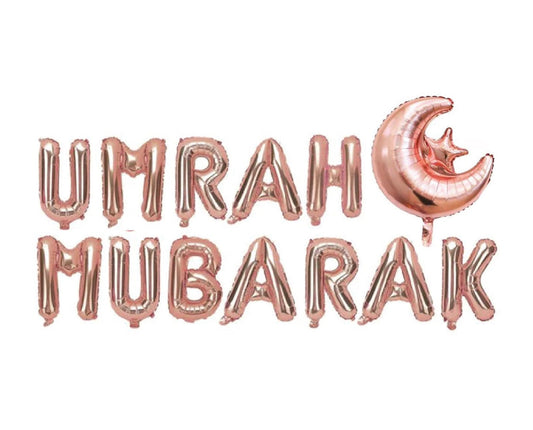 Umrah Mubarak Gold Foil Balloons – Islamic Party Decorations for Umrah Welcome & Celebration