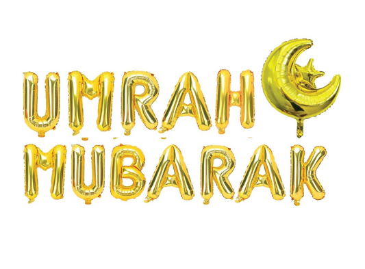 Umrah Mubarak Gold Foil Balloons – Islamic Party Decorations for Umrah Welcome & Celebration