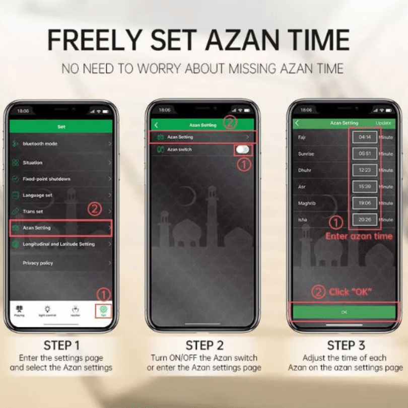 Touch Lamp Azan Clock Quran Cube Speaker QB303 – LED Lamp, Prayer Alarm & Quran Recitation Device