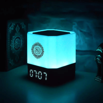 Touch Lamp Azan Clock Quran Cube Speaker QB303 – LED Lamp, Prayer Alarm & Quran Recitation Device