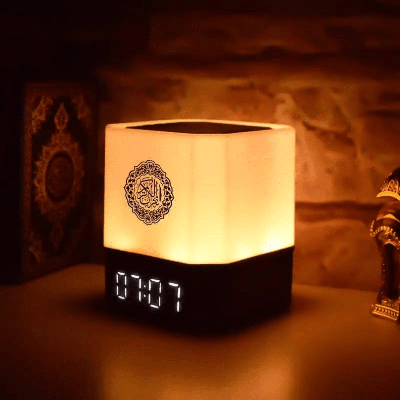 Touch Lamp Azan Clock Quran Cube Speaker QB303 – LED Lamp, Prayer Alarm & Quran Recitation Device