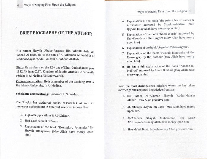Ways Of Staying Firm Upon The Religion by Shaykh Abdur Razzaaq Al-Badr-islamicbrands