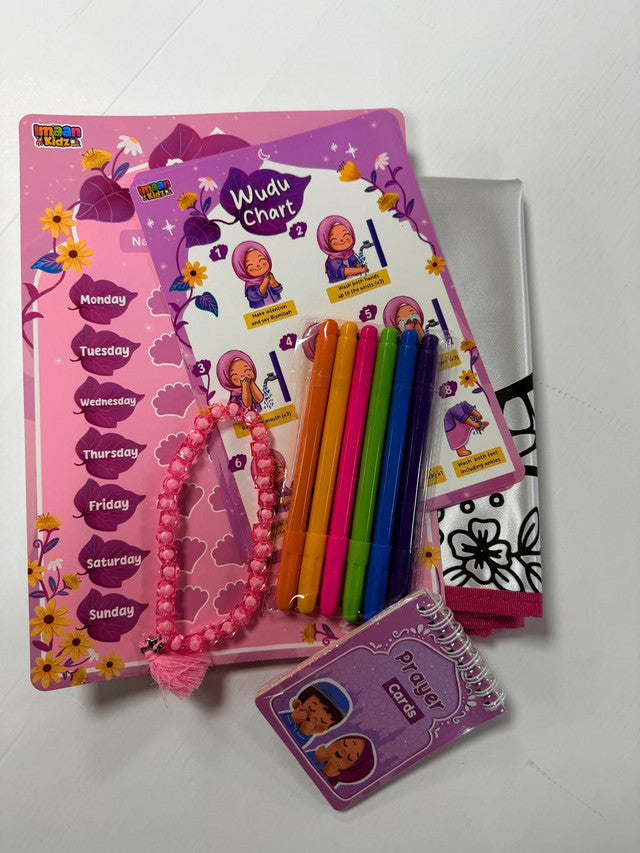 Little Muslimah Prayer Pack | Pink Islamic Kids Prayer Set with Mat, Tracker & Duʿā Essentials |