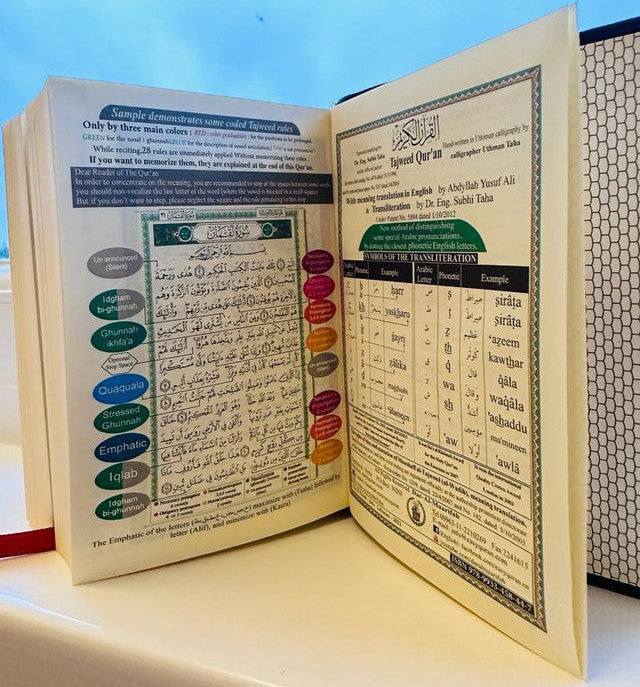 Tajweed Quran Pocket Size (8x12) with English Translation & Transliteration – Color Coded Mushaf
