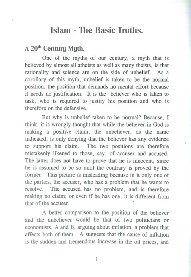 Islam The Basic Truths – Concise Introduction to Islam by Sheikh Jaafr S. Idris | Message Of Islam (S/C, 31 Pgs)