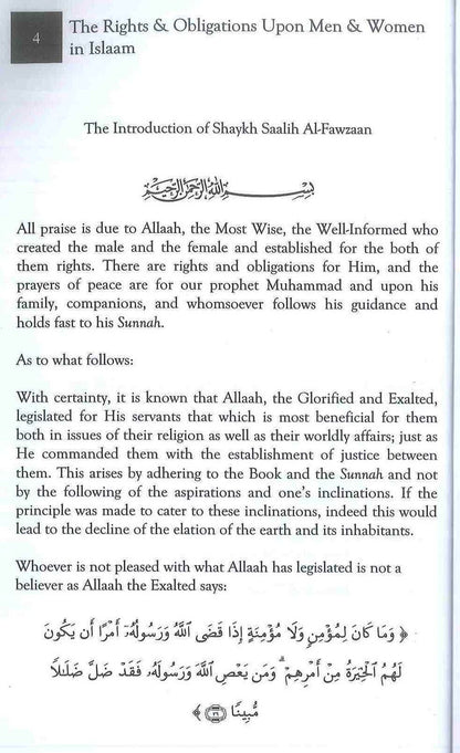 The Rights and Obligations Upon Men & Women in Islaam – Islamic Guidance on Gender Roles & Justice by Shaykh Rabee’ Ibn Haadee al-Madkhalee (Softcover, 138 Pages)