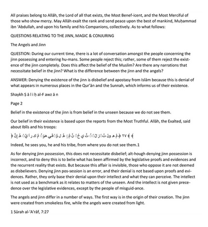 Questions Relating to the Jinn, Magic, and Conjuring – English Paperback Edition.