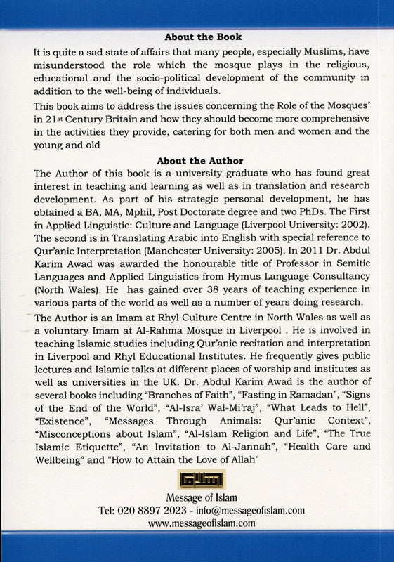 The Role of the Mosque in 21st Century Britain – Islamic Insight on Mosques & Community Life | Dr Abdul Karim Awad (Message Of Islam, Softcover, 173 Pages)
