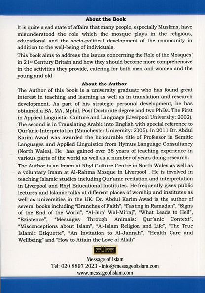 The Role of the Mosque in 21st Century Britain – Islamic Insight on Mosques & Community Life | Dr Abdul Karim Awad (Message Of Islam, Softcover, 173 Pages)