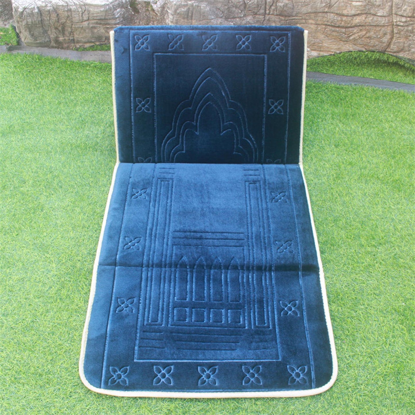 Prayer Mat with Back Support – Foldable Reclining Janamaz with Cushion Seat