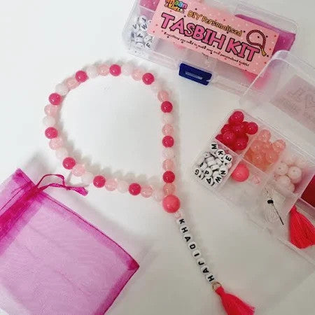 DIY Tasbih Making Kit with Dhikr Cards – Pink Islamic Kids Activity Set