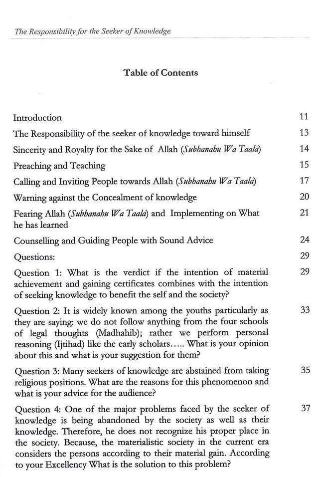 The Responsibility for the Seeker of Knowledge: Essential Duties of Every Student of Islamic Knowledge