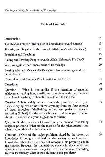 The Responsibility for the Seeker of Knowledge: Essential Duties of Every Student of Islamic Knowledge