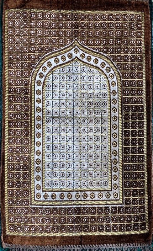 Luxury Cut Work Prayer Mat Golden Brown | Premium Islamic Janamaz with Elegant Design